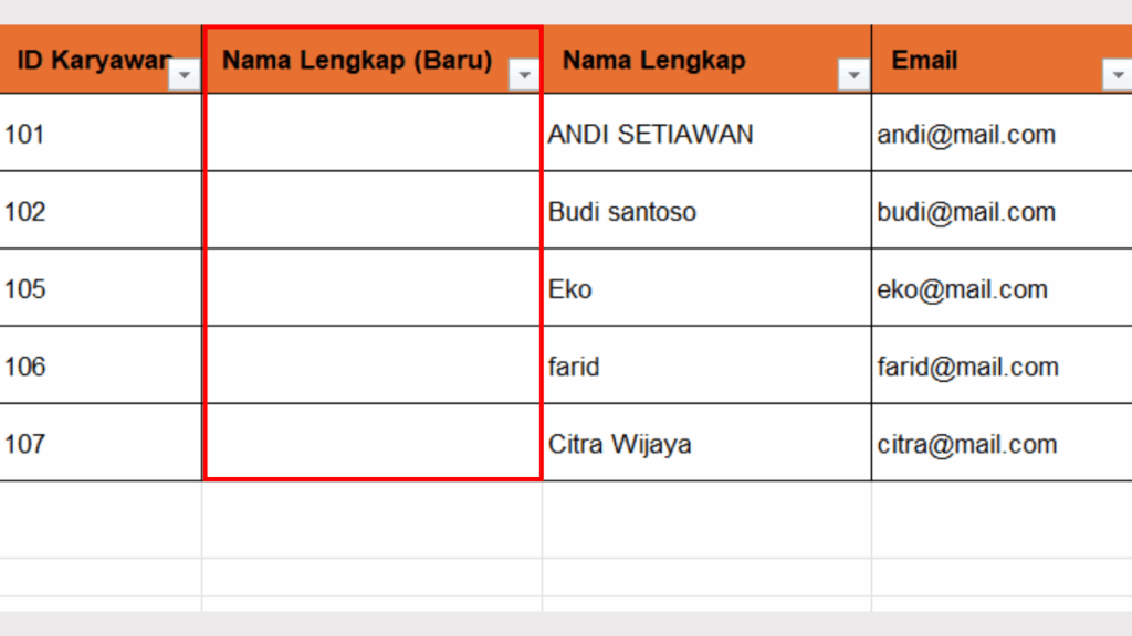 Buat Kolom Baru di Sebelah Kolom Nama Lengkap