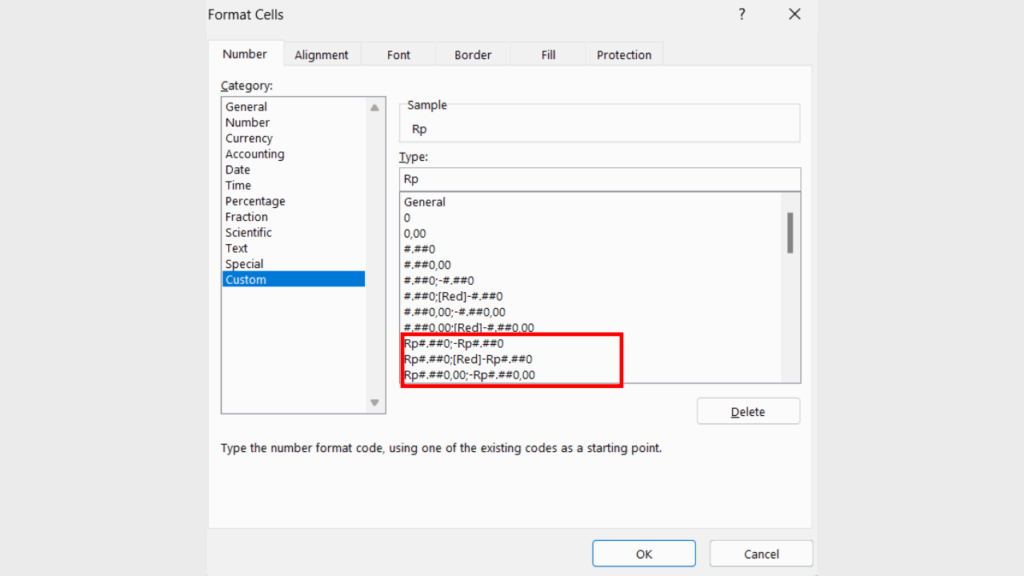 Gunakan Shortcut Ctrl + 1 lalu Pilih Category Custom