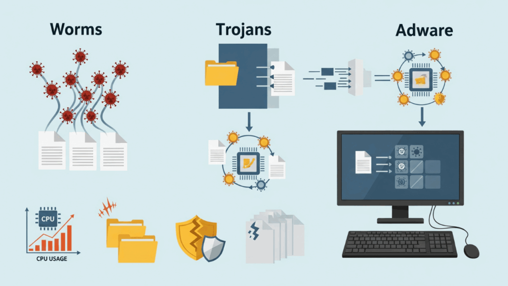 Ilustrasi Dampak Virus terhadap Kinerja dan Keamanan Komputer