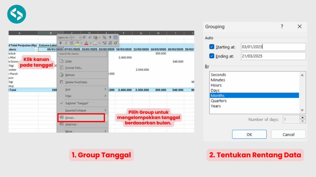 Klik Kanan pada Tanggal lalu Pilih Group