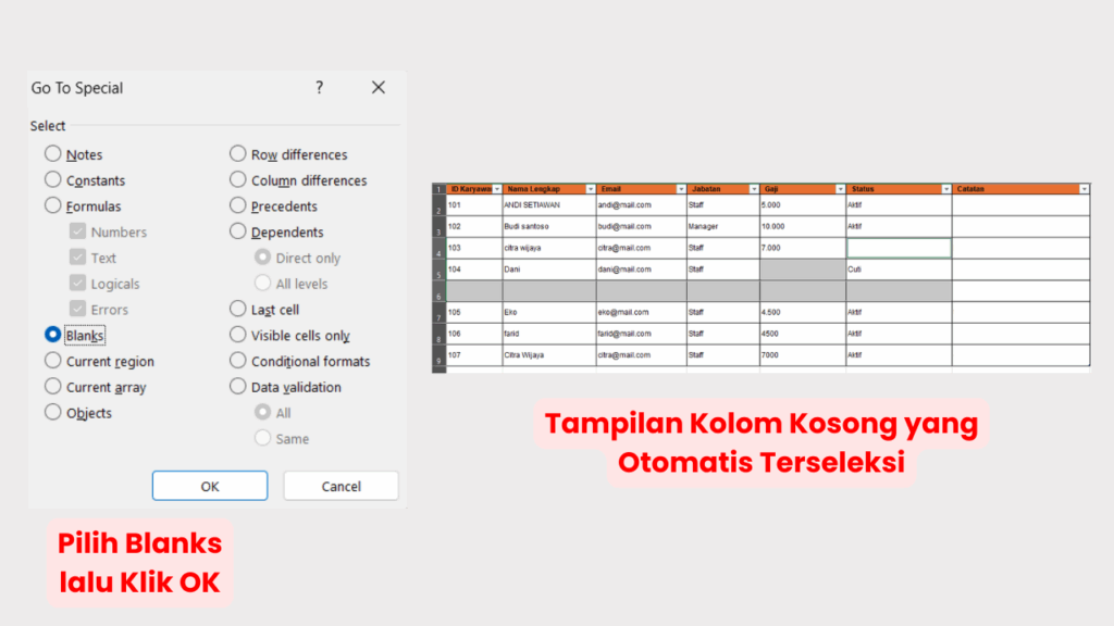Pilih Blanks dan Klik OK