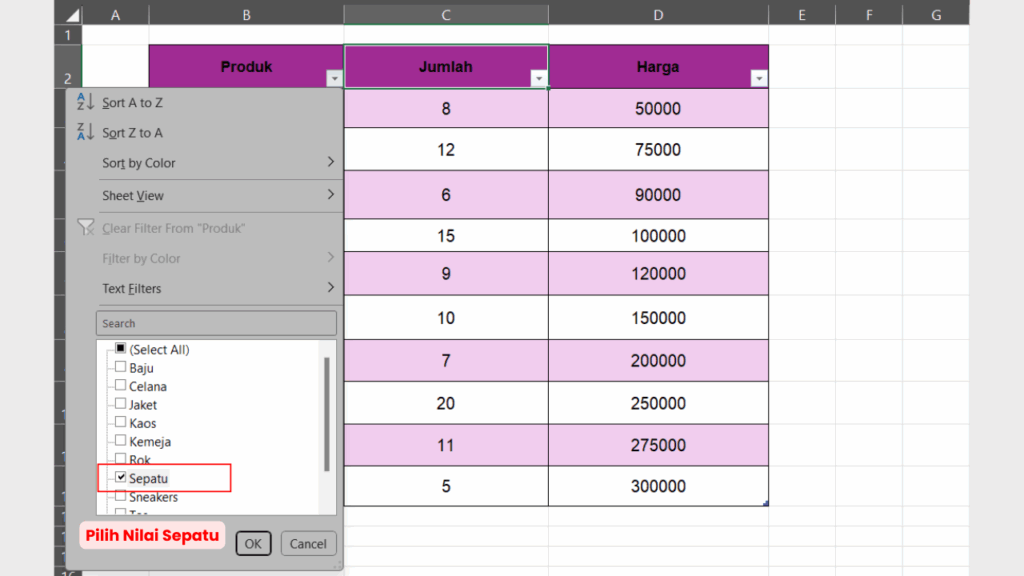 Pilih Nilai yang Ingin Ditampilkan