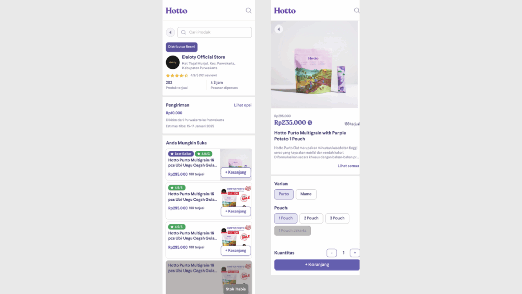 Tampilan Online Store Hotto