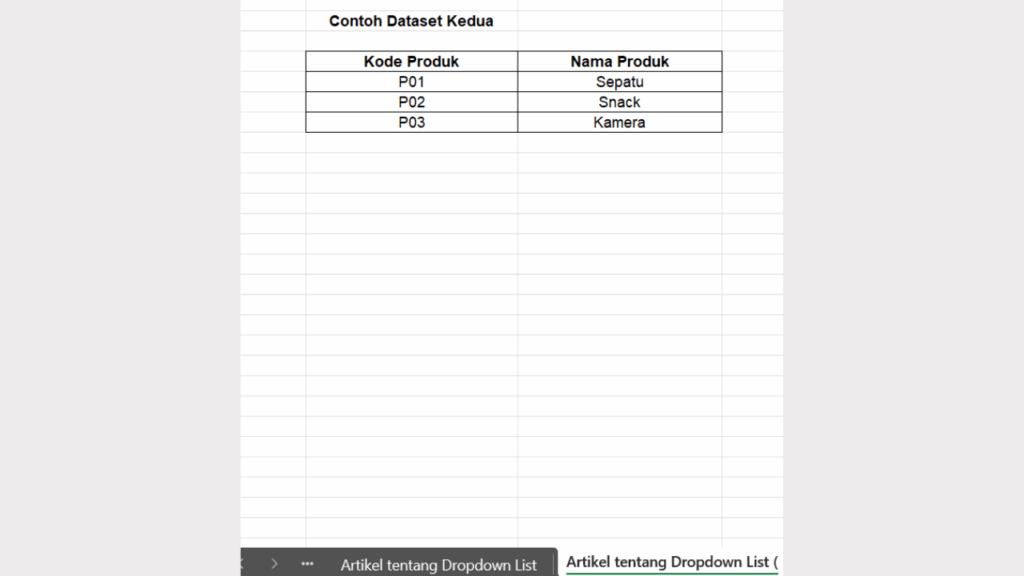 Buat Tabel Kode Produk di Sheet Terpisah