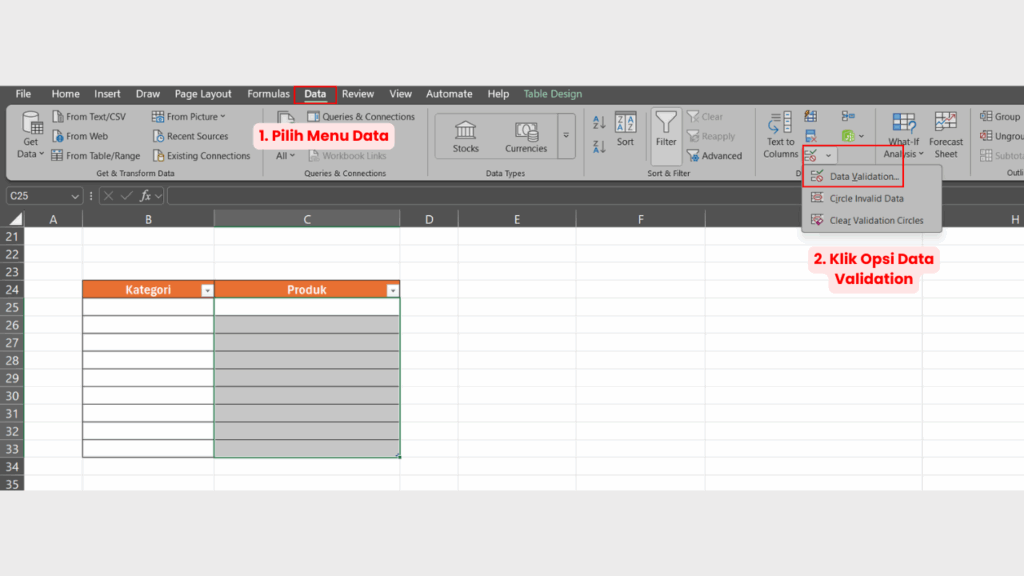 Klik Data kemudian Data Validation