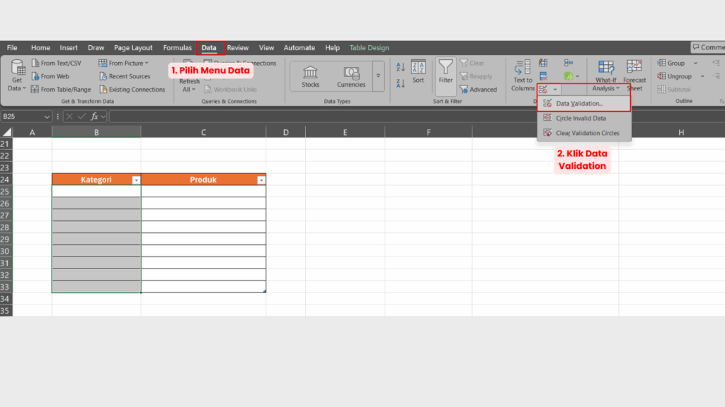 Klik Data lalu Data Validation