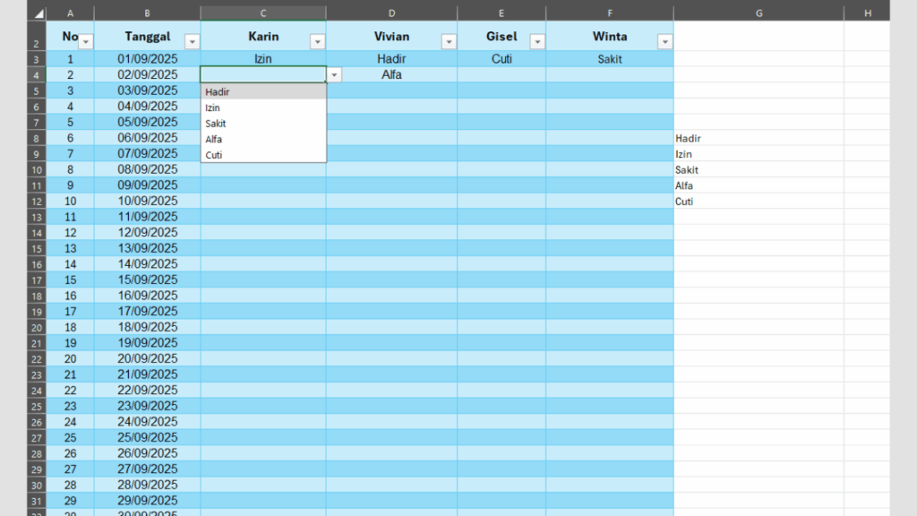 Klik OK dan Menu Dropdown Selesai Dibuat