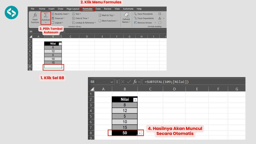 Menjumlahkan Angka dengan Rumus Autosum pada Toolbar