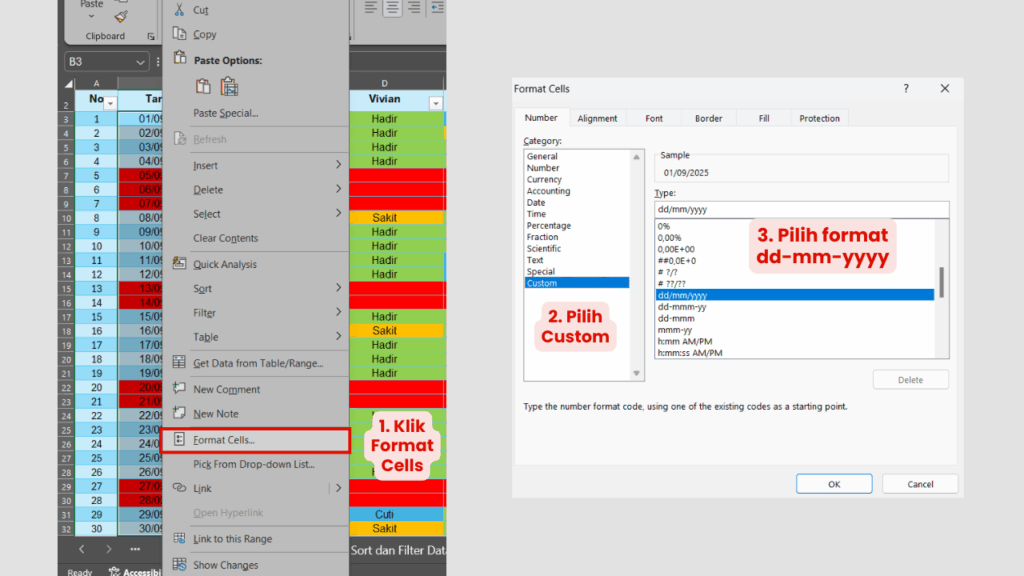 Pilih Format Cells. Klik Custom pada Category