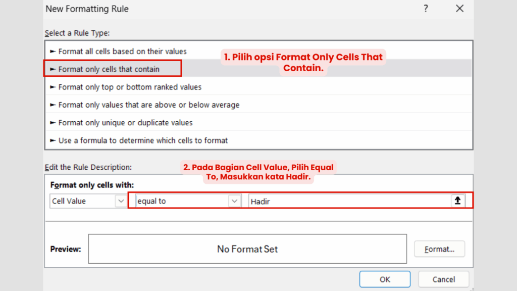 Pilih Format Only Cells That Contain