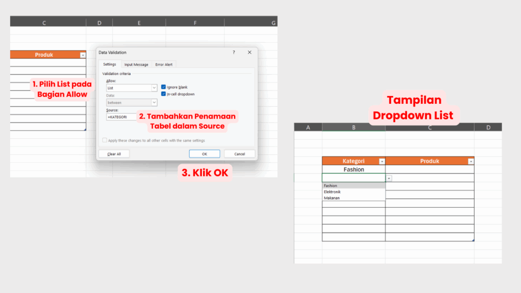 Pilih List dan Ketikkan Source