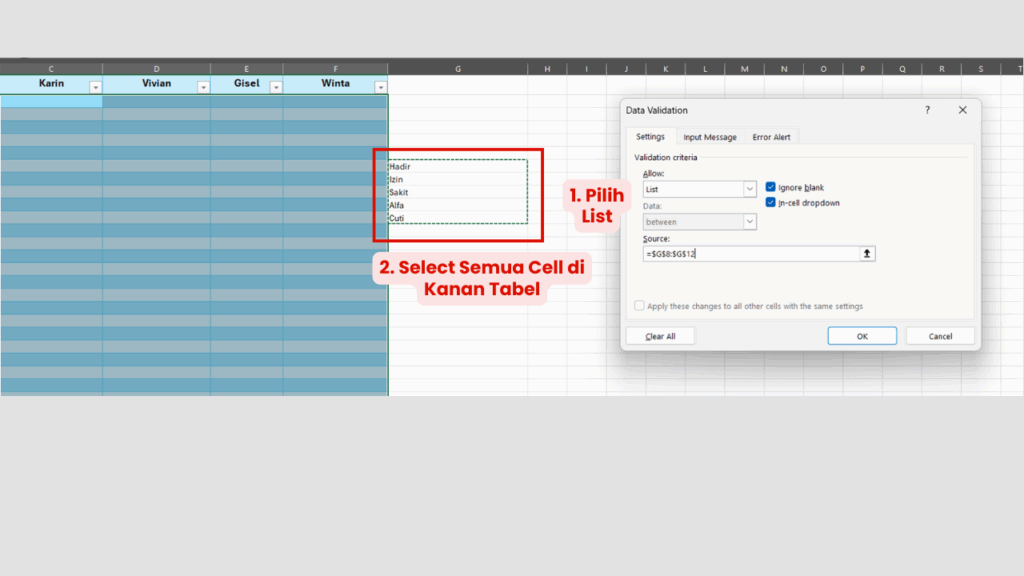 Pilih List pada Allow dan Masukkan Source