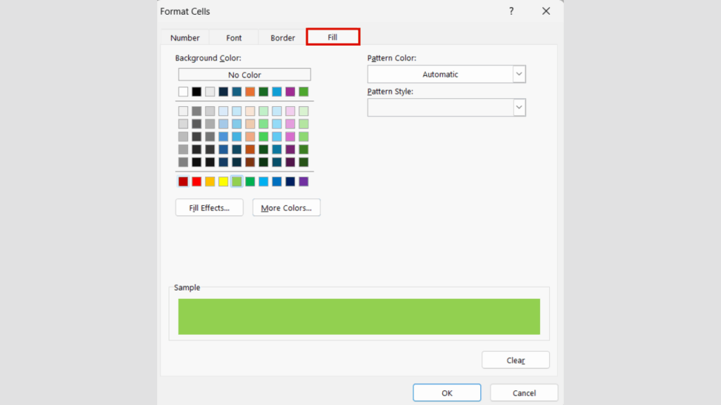 Pilih Warna Latar Hijau dari Menu Fill