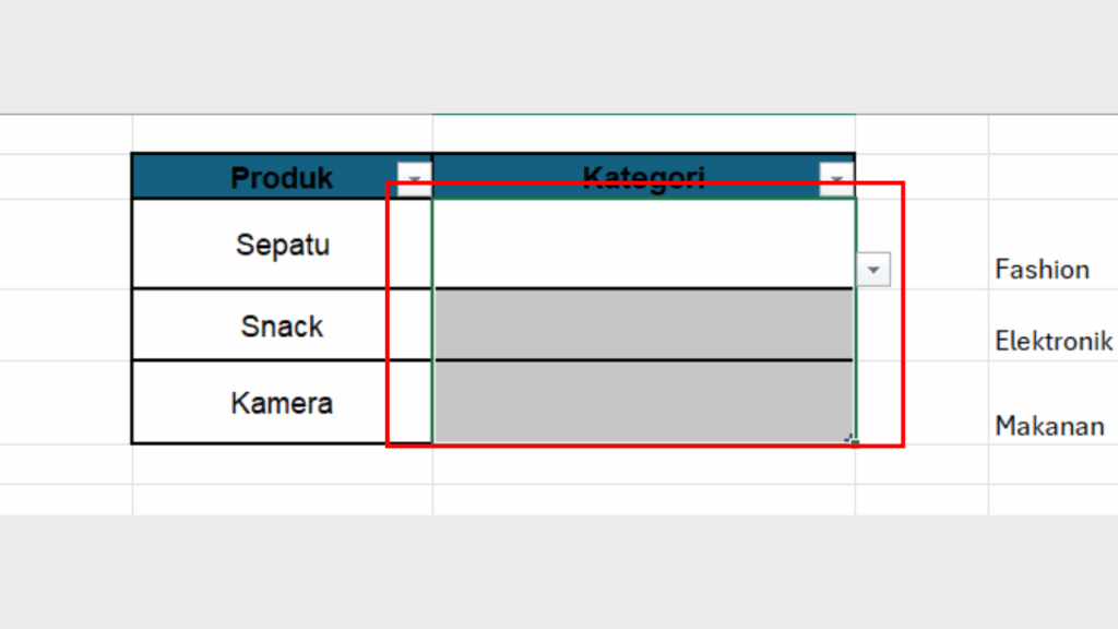 Select Cell yang Ingin Diberi Dropdown