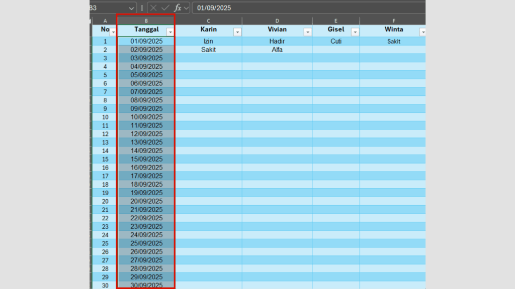 Select Semua Cell Tanggal
