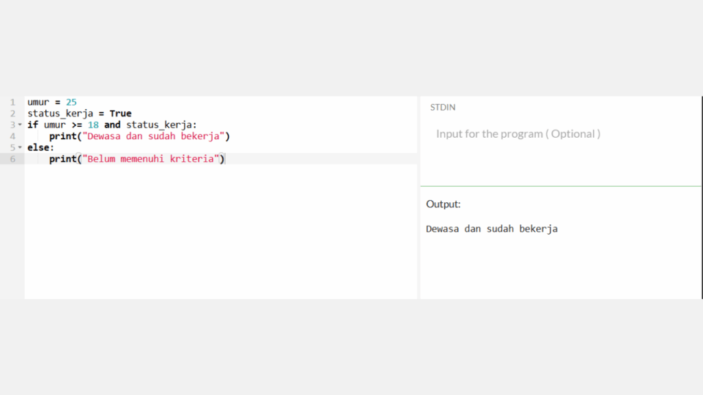Contoh Program IF dengan Operator Logika untuk Multi Kondisi