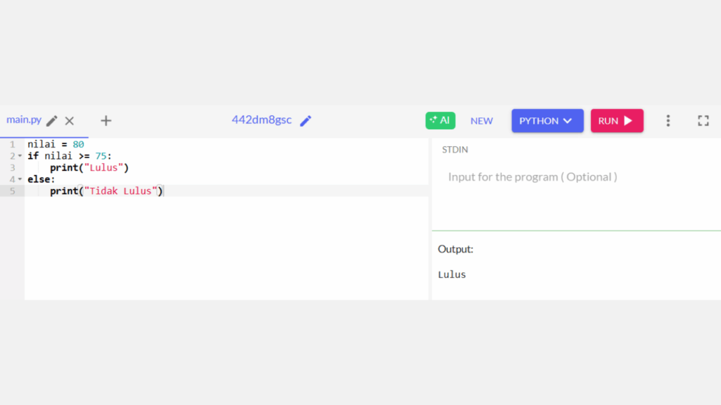 Contoh Program IF pada Python untuk Menentukan Status Kelulusan Siswa