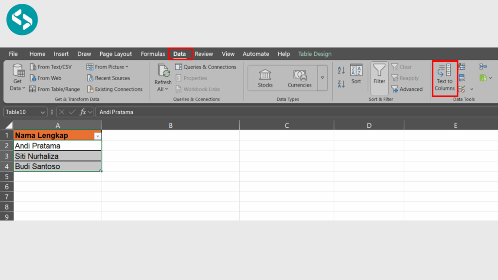 Pilih Menu Data lalu Klik Text to Columns