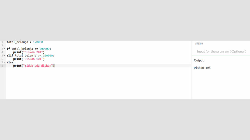 Program IF Else Python untuk Menentukan Diskon Belanja