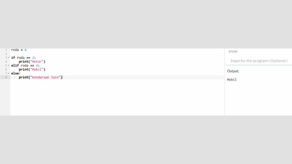 Program IF Else Python untuk Menentukan Jenis Kendaraan Berdasarkan Roda