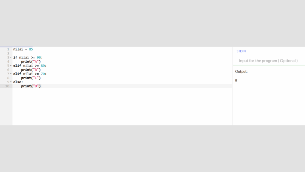 Program IF Else Python untuk Menentukan Nilai Ujian