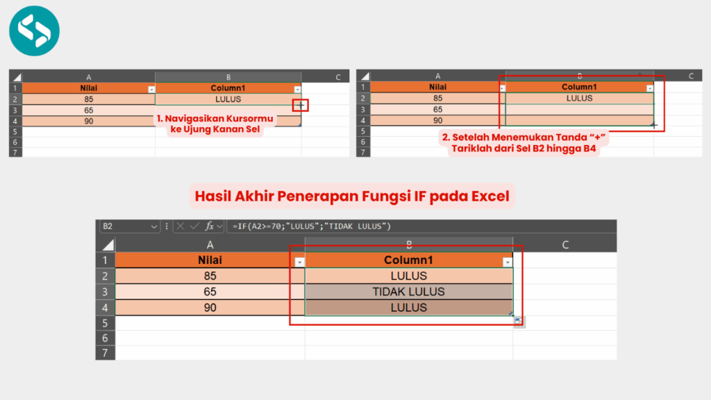 Tekan Enter dan Tarik Tanda + dari Sel B2 hingga B4