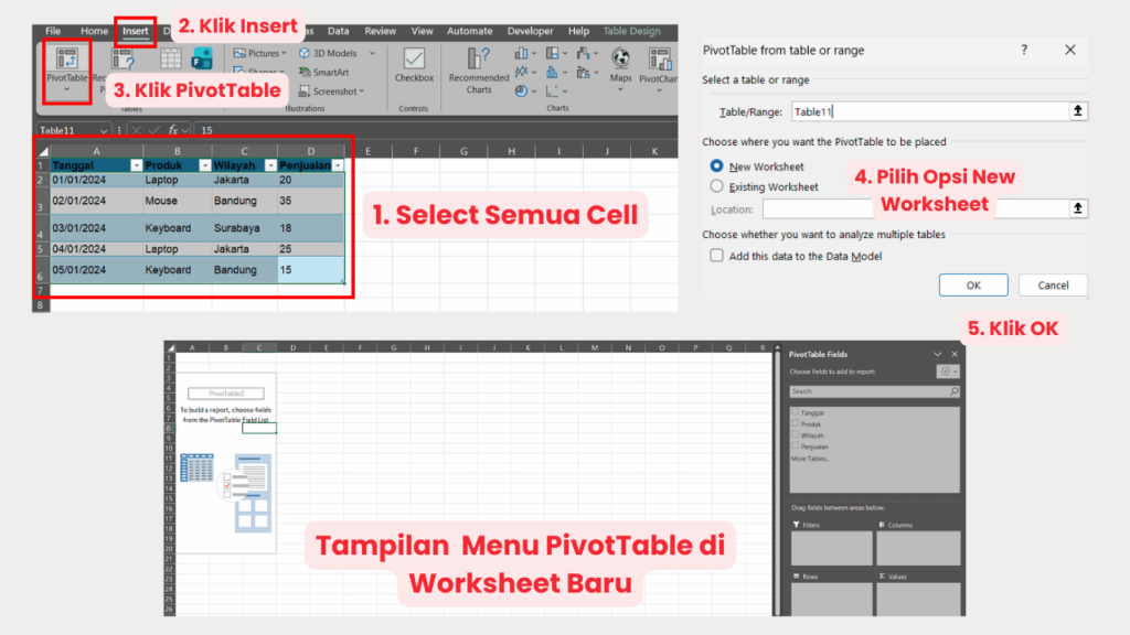 Klik Menu Insert lalu Pivot Table