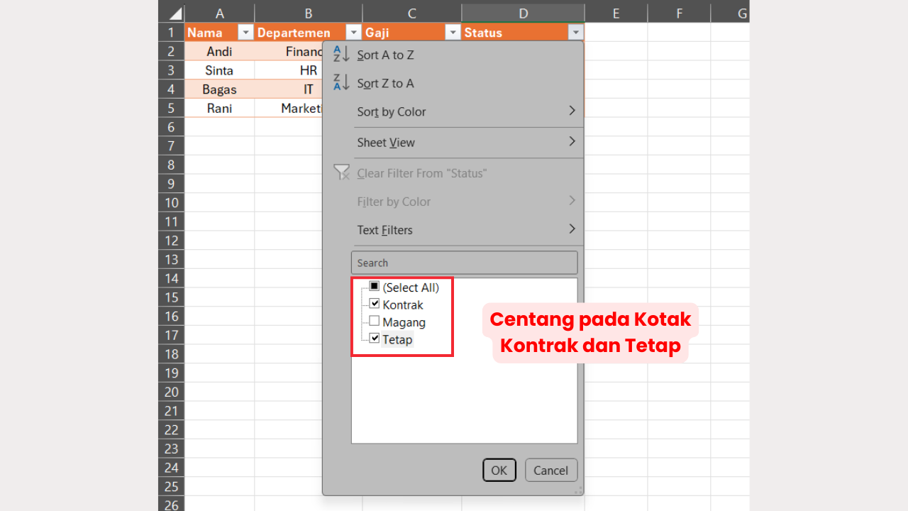 Beri Centang pada Item yang Ingin Ditampilkan