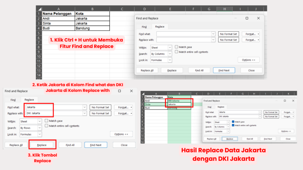 Cara Melakukan Replace Satu per Satu Data dengan Fitur Replace di Excel