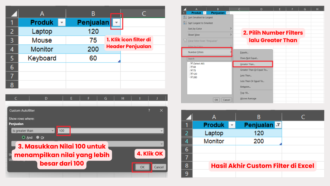 Cara Mengaktifkan Custom Filter di Excel