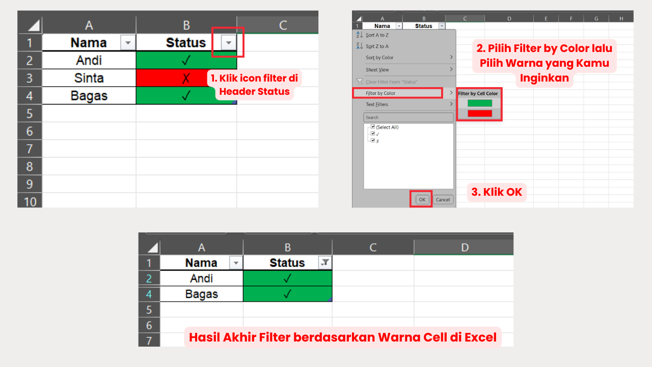 Cara Mengaktifkan Filter untuk Menyaring Data Berdasarkan Warna di Excel