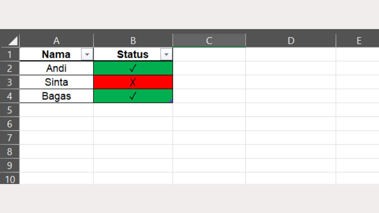 Contoh Dataset untuk Menyaring Data Berdasarkan Warna di Excel
