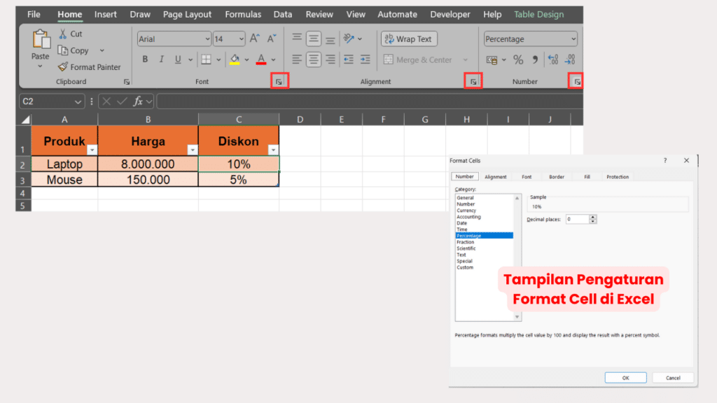 Di Bagian Home, Klik Icon Maximize yang Ada di Bagian Font/Alignment/Number