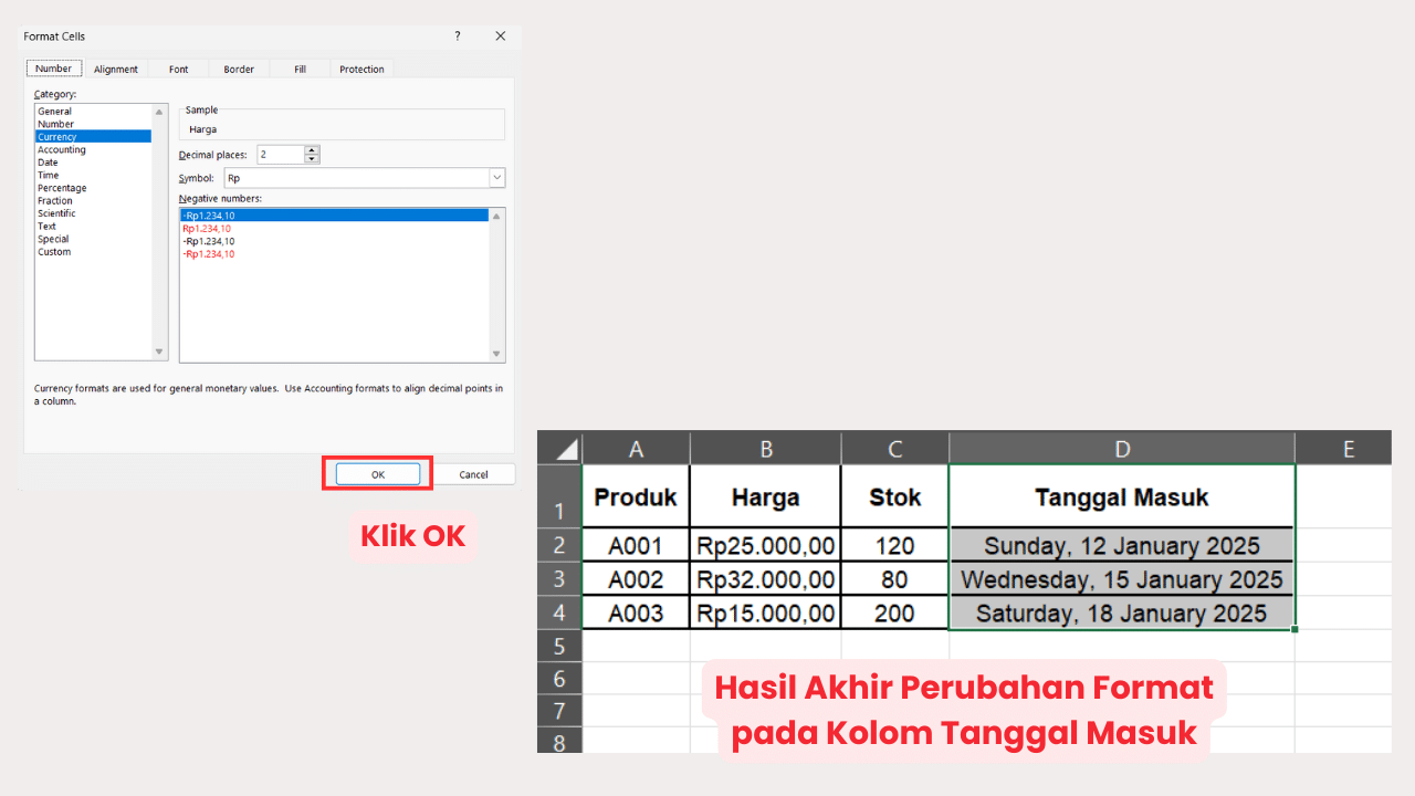 Klik OK untuk Menerapkan Format Cell