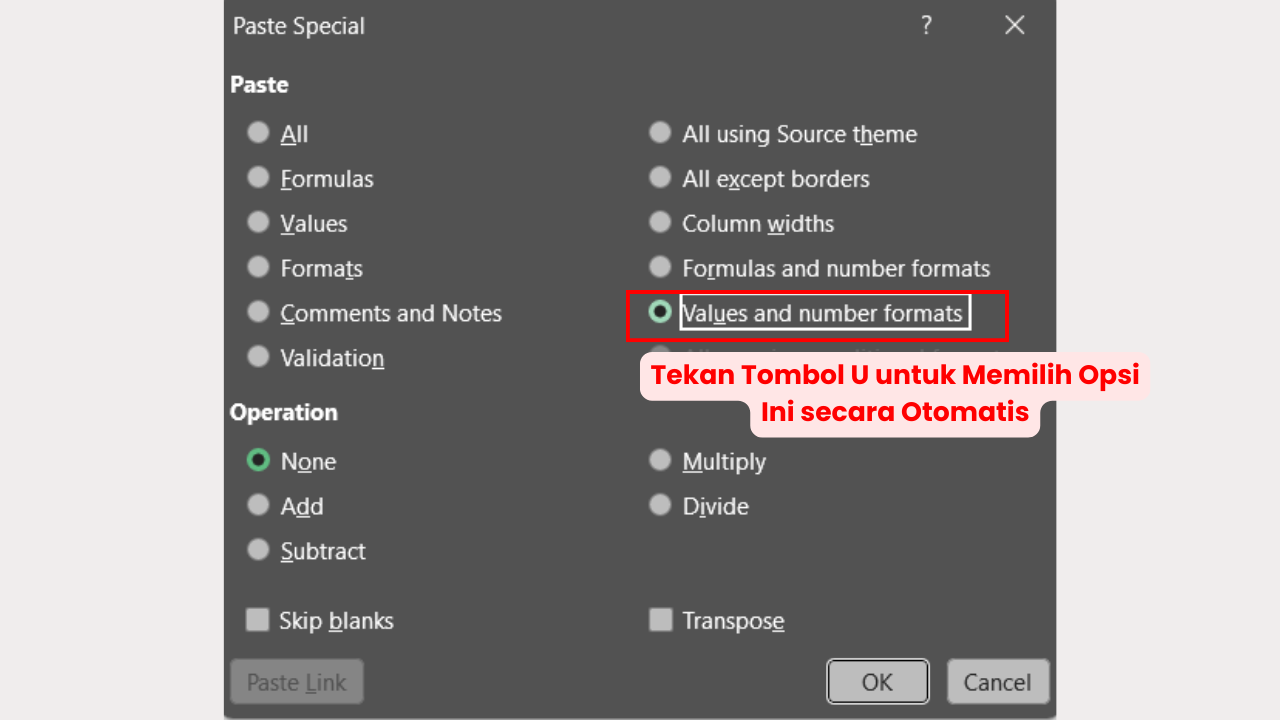 Pilih Opsi Paste Special Menggunakan Keyboard