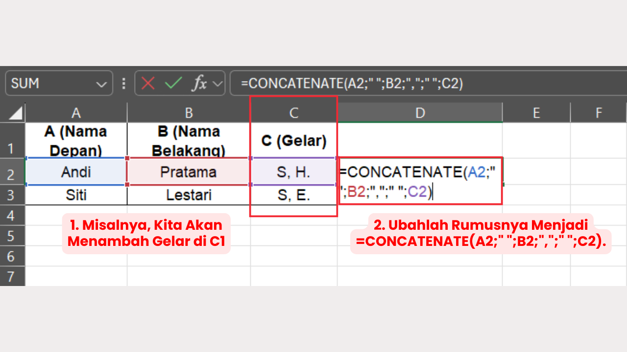 Contoh Penggunaan untuk Lebih Dari Dua Cell