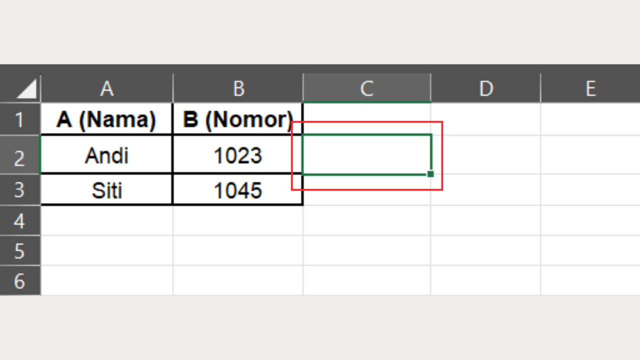 Klik C2 Sebagai Tempat Hasil CONCATENATE
