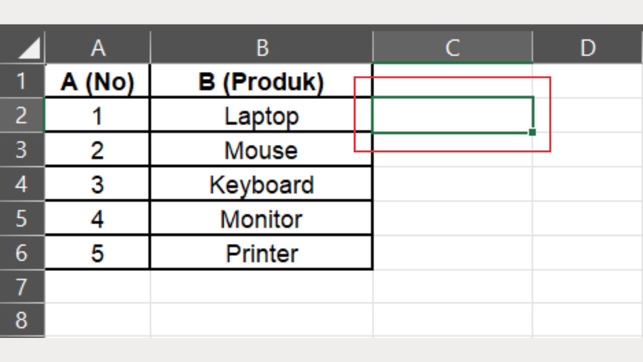 Klik Cell C2 Sebagai Tempat Hasil Match