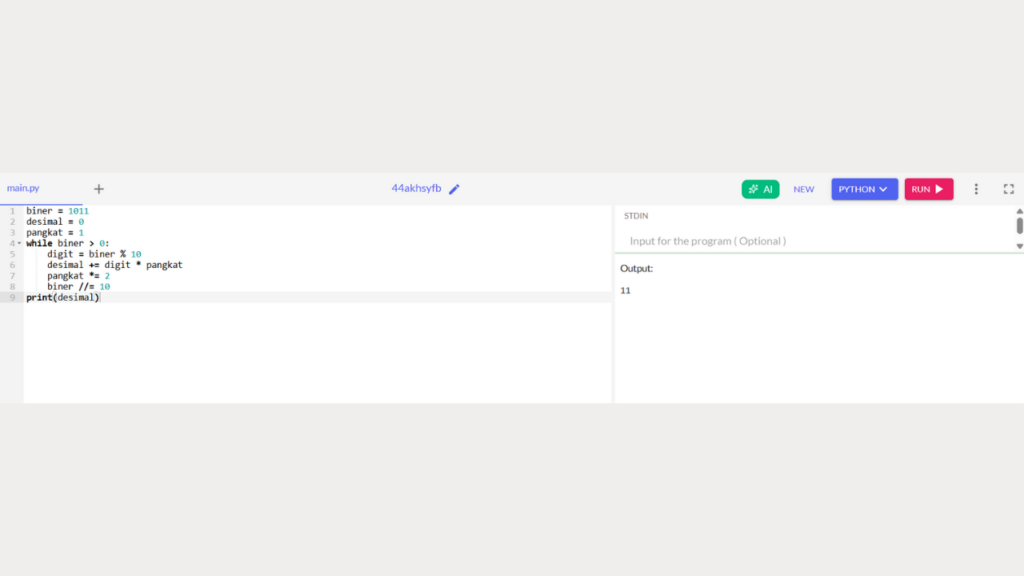 Tampilkan Hasil Konversi Biner ke Desimal