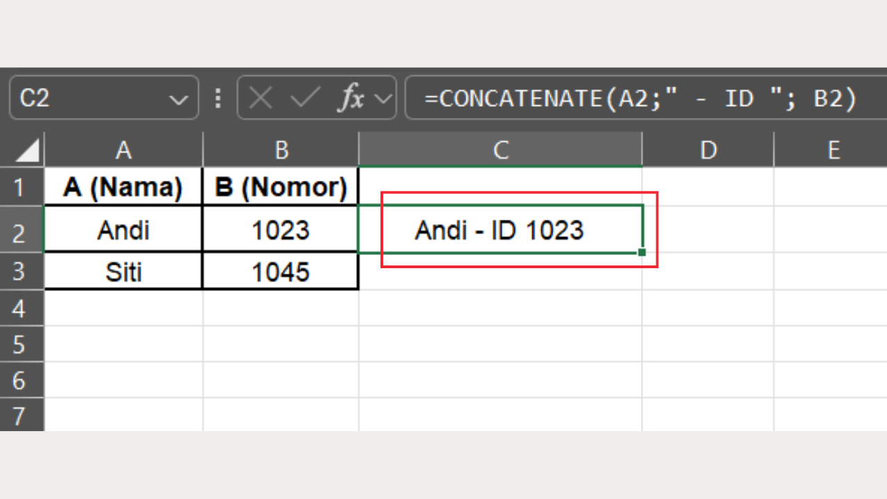Tekan Enter untuk Menampilkan CONCATENATE