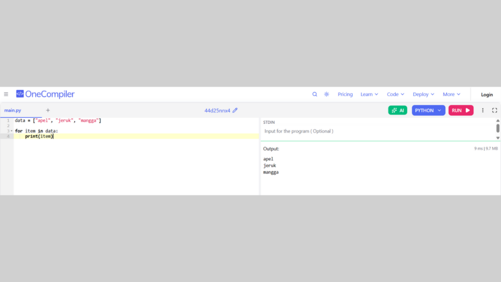 Contoh Program untuk Menampilkan Data Berulang