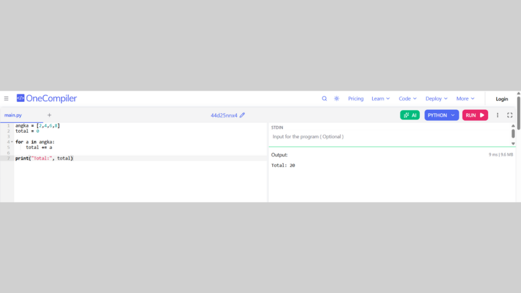 Contoh Program untuk Menghitung Total Data