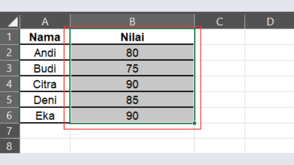 Select Cell B1 hingga B6
