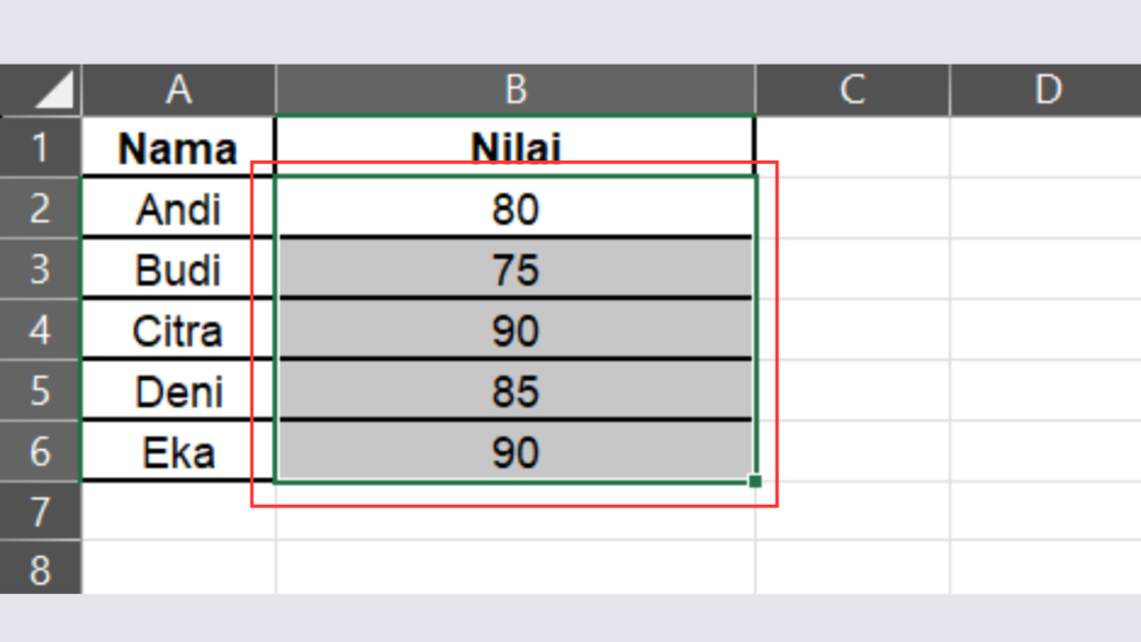 Select Cell B2 hingga B6