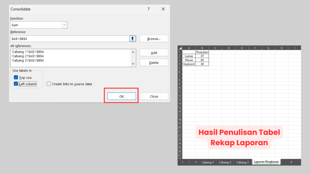 Klik Tombol OK untuk Membuat Tabel Rekap