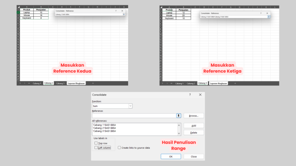 Ulangi Untuk Range Data Kedua dan Ketiga