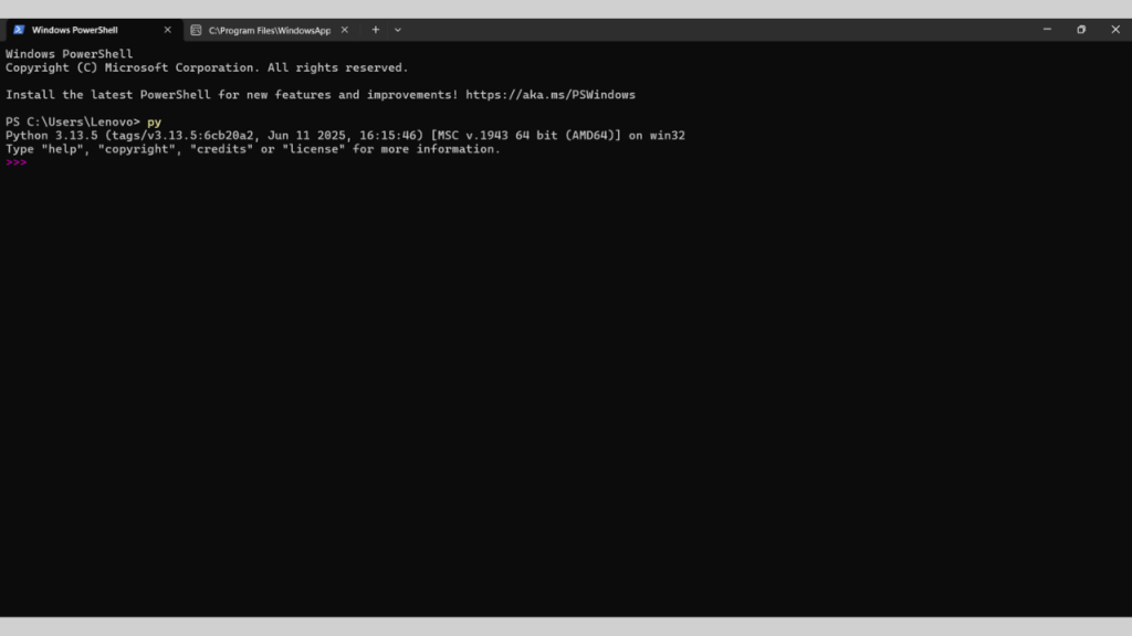 Jalankan Perintah Cek Versi Python