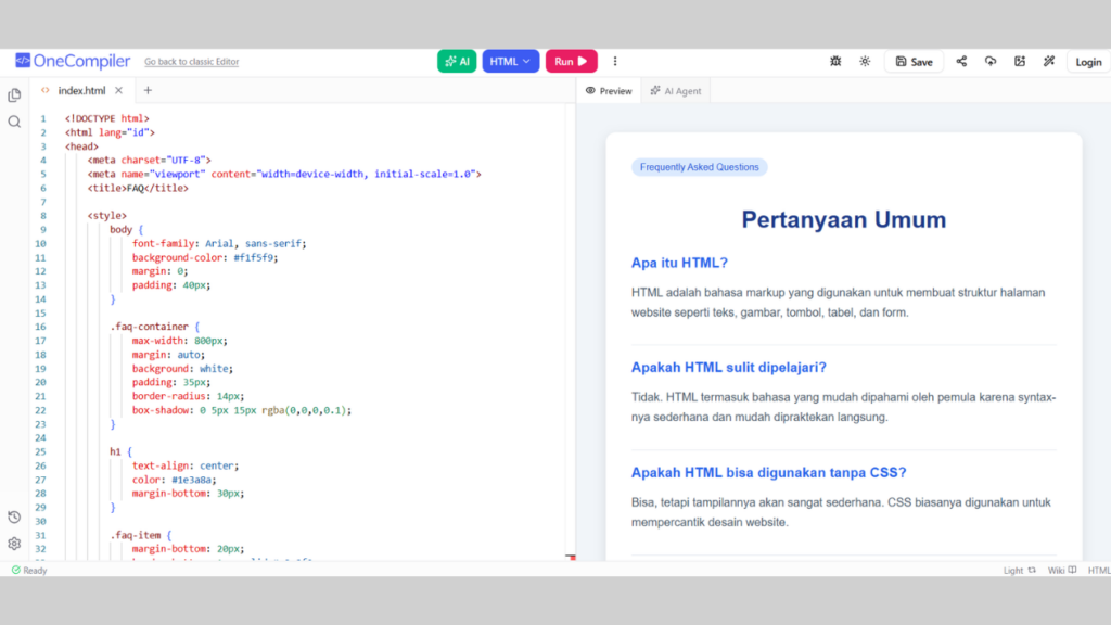 Contoh Coding HTML yang Sudah Jadi untuk Halaman FAQ