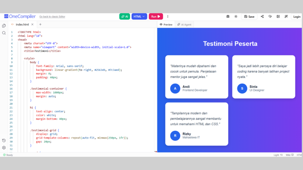 Contoh Coding HTML yang Sudah Jadi untuk Halaman Testimoni