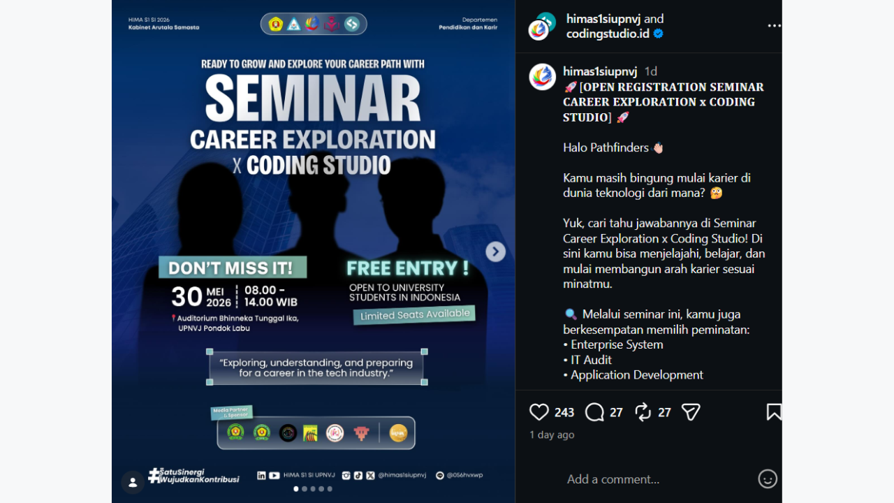 Kunjungi Instagram HIMA S1 Sistem Informasi UPNVJ